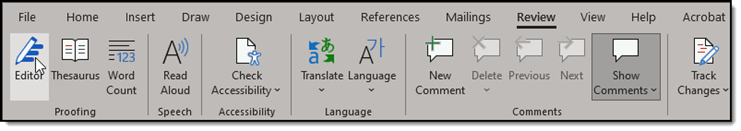 The Review Ribbon of MS Word